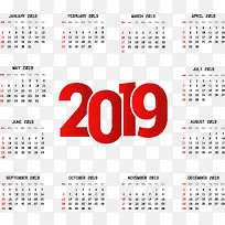红色的2019年日历