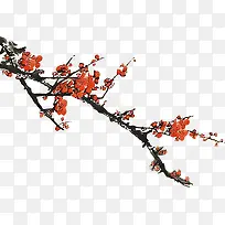 中国风手绘红色梅花