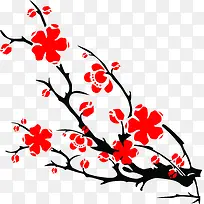 红色梅花树枝中国风装饰