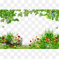 绿色花草树木海豹报背景素材