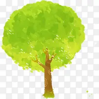 手绘水彩绿色大树风景