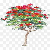 大树红色花朵手绘环境素材