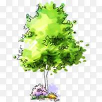 手绘绿色圆形大树植物装饰