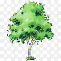 手绘绿色圆形大树植物