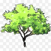 合成手绘彩绘绿色的大树