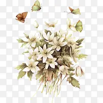 白色花卉蝴蝶手绘海报背景