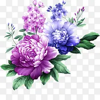 紫色水彩中式花朵