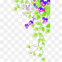紫色手绘花朵树叶