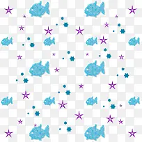 蓝色小鱼紫色星星壁纸花纹