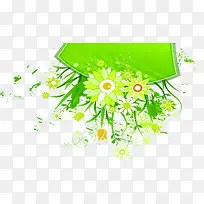 绿色木板水墨风植物花朵