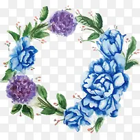 水彩蓝色花朵边框