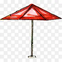 手绘水彩红色遮阳伞
