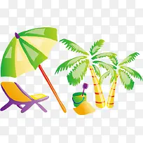 遮阳伞床沙子椰子树