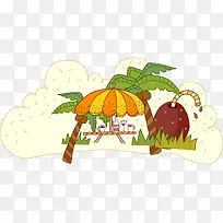 卡通手绘夏日椰树遮阳伞