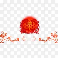 创意元素剪纸红色花卉图案