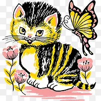 手绘卡通猫图案