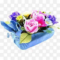 蓝色包装盛开花朵