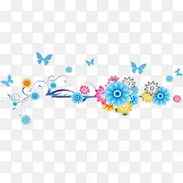 蓝色手绘花朵蝴蝶