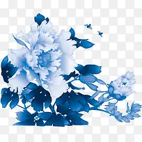 手绘蓝色花朵飞鸟创意
