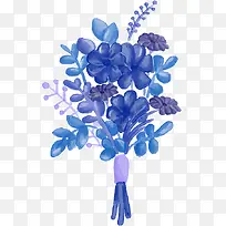 手绘蓝色水墨花朵图案