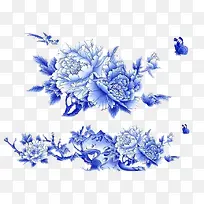 蓝色古风花朵装饰