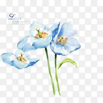 蓝色水墨花朵美景设计