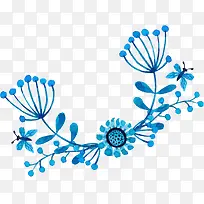 创意合成手绘蓝色的植物花朵