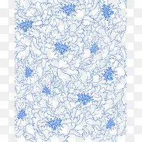 中秋节手绘线条花朵蓝色