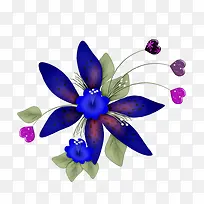 蓝色手绘装饰花朵