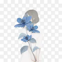 蓝色花朵人物害羞