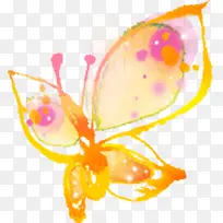 水墨手绘合成飞舞的黄蝴蝶