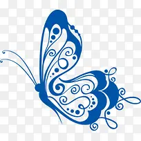 蓝色手绘线条飞翔蝴蝶