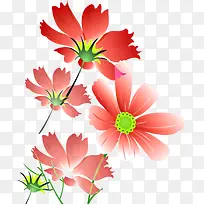 红色卡通手绘花朵春天美景