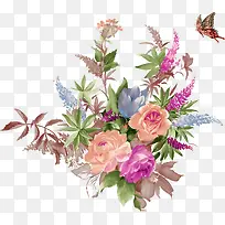 飞舞蝴蝶手绘花朵植物