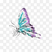 手绘蓝紫色水彩蝴蝶