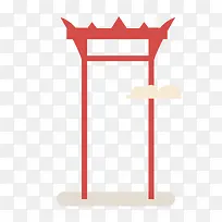 卡通红色门云朵