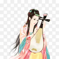 立绘古风拿琴女子