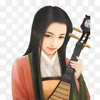 琵琶钢琴女子古风立绘