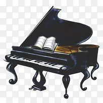 卡通复古手绘黑色钢琴