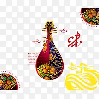 中式风格琵琶花纹图案