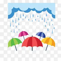 雨季下雨彩色雨伞