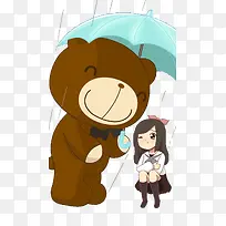雨中的大熊和女孩