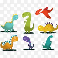 6个矢量可爱恐龙