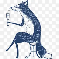 蓝色喝酒的狐狸