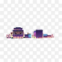 紫色卡通城市街道