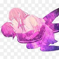 卡通立绘紫色炫光男孩女孩亲吻爱情