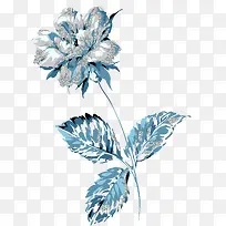 创意手绘水彩蓝色的花卉植物