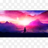 粉色梦幻云彩夕阳
