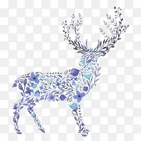 蓝色清新花藤麋鹿装饰图案