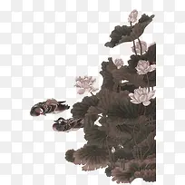 褐色中国风荷塘装饰图案